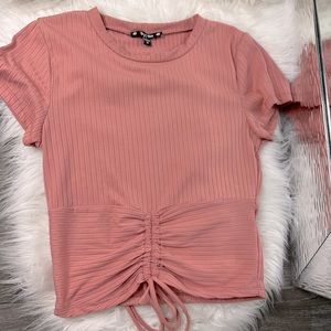 Scrunched light pink crop top